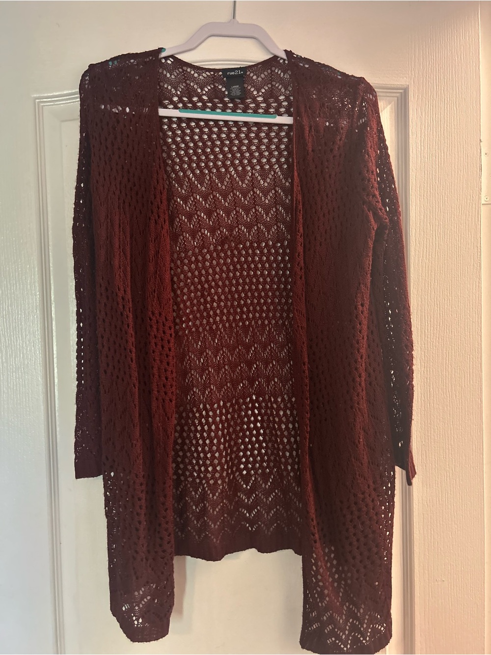 Rue21 Open-Front Crochet Cardigan - Wine